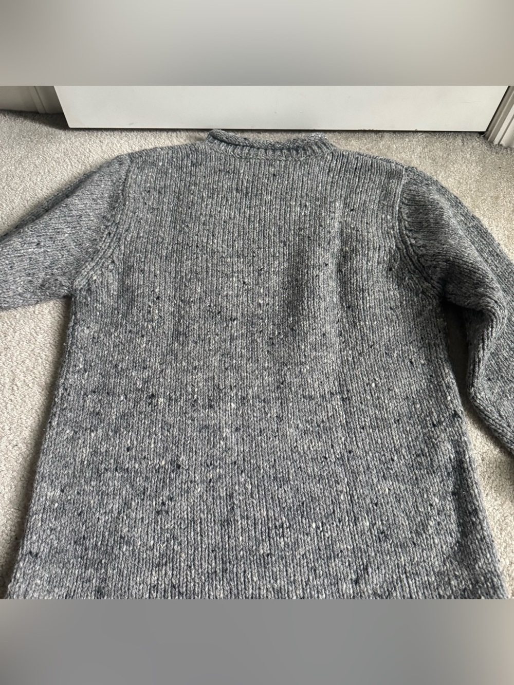 Aran Sweater Market  Donegal Tweed Roll Neck Handmade Wool Pullover Gray Irish - Picture 3 of 7